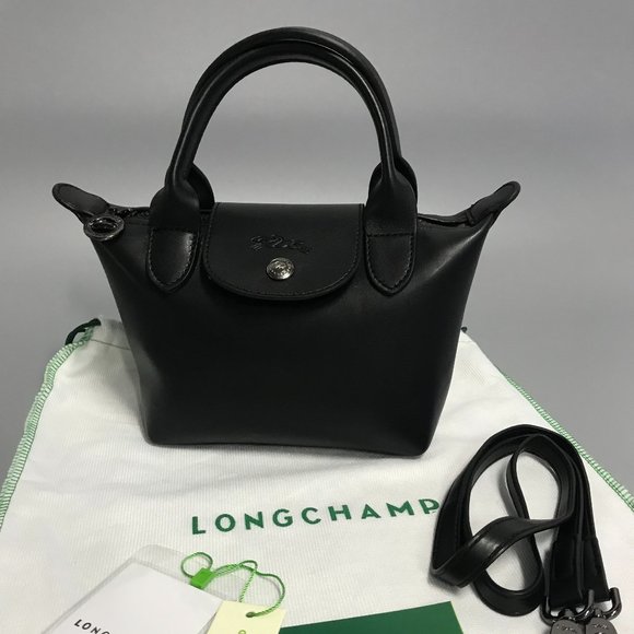 Longchamp Women's White Mini Le Pliage Leather Top Handle Bag Purse Crossbody  i - Picture 5 of 11